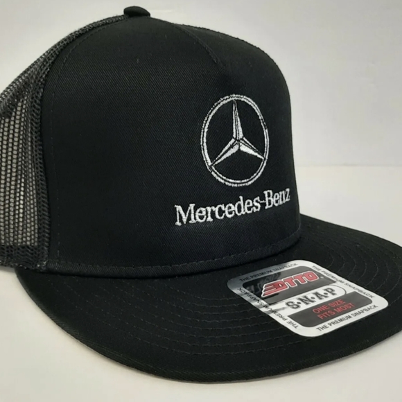 MB Retro Star Mercedes Benz Flat Bill Trucker Mesh Snapback Cap Hat Black Embroi - Picture 6 of 9